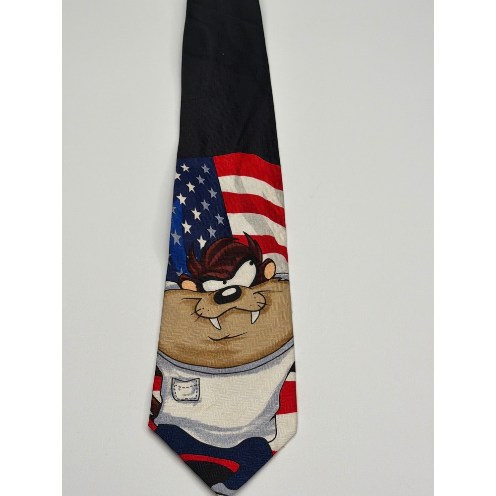 Vintage 1997 Looney Tunes Taz American Flag Necktie‎ Tasmanian Devil Black Red